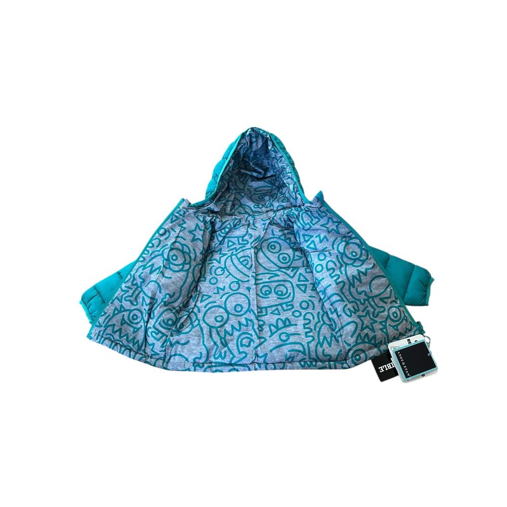 Andy and Evan Reversible Aqua Monsters Puffer Hooded Jacket Size 12-18 Months - Picture 6 of 11